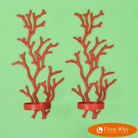 Orange Faux coral candle holders
