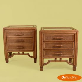 Pair of Faux Tortoise Bamboo Nightstands