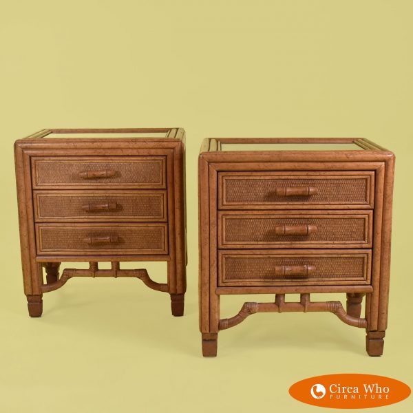 Pair of Faux Tortoise Bamboo Nightstands