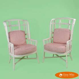 Pair of Ficks Reed High-Back Rattan chairs