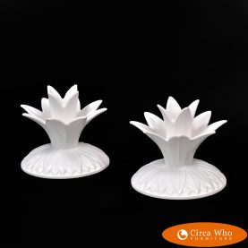 Pair of Fitz and Floyd 1976 White Palm Candleholders