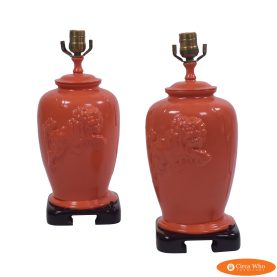 Pair of Foo Dogs Orange Table Lamps