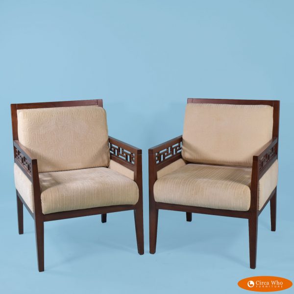 Pair of Fretwork Arm Club Chairs