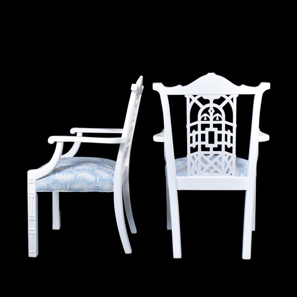 Pair of Fretwork Carved White Pagoda Chairs