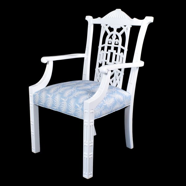 Pair of Fretwork Carved White Pagoda Chairs