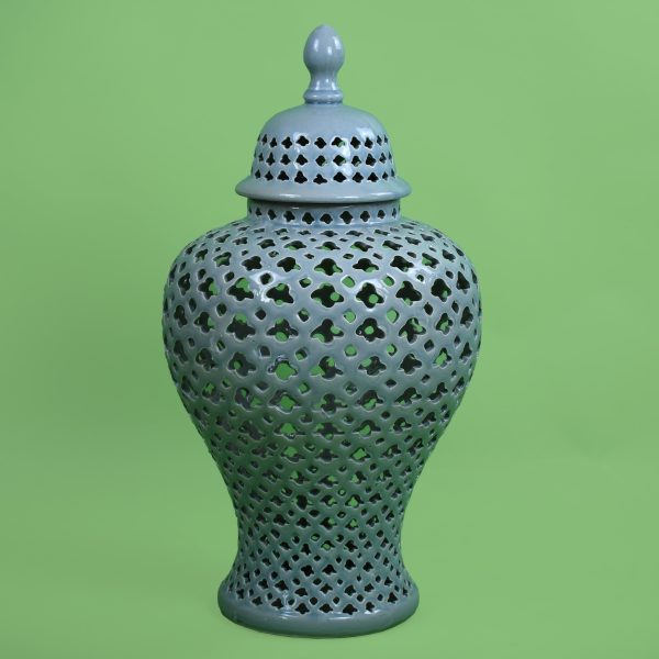 Pair of Fretwork Ceramic Ginger Jars