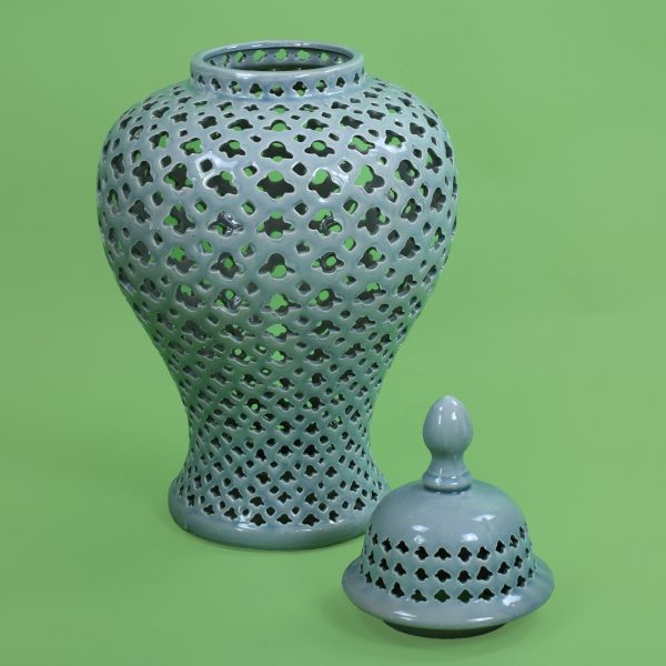 Pair of Fretwork Ceramic Ginger Jars