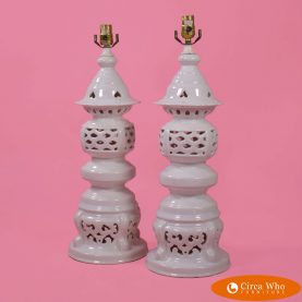 Pair of Fretwork Ceramic Lamps
