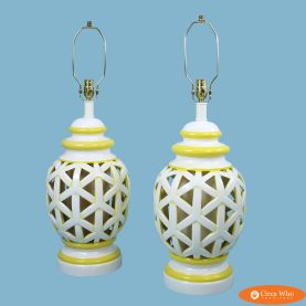 Pair of Fretwork Ginger Jar Table Lamps