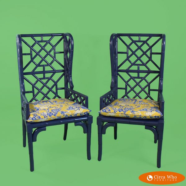 Pair of Fretwork High-Back Arm Chairs