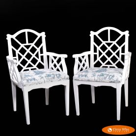 Pair of Fretwork Pagoda Arm Chairs by Henredon