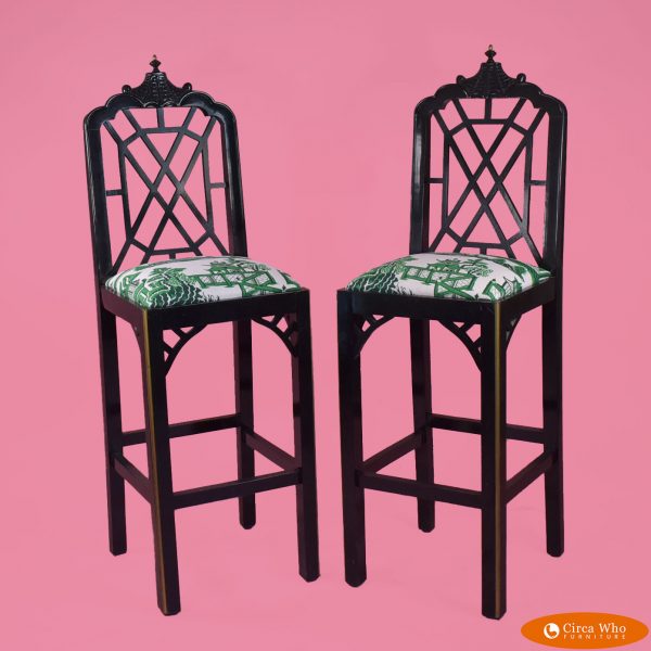 Pair of Fretwork Pagoda Bar Stools