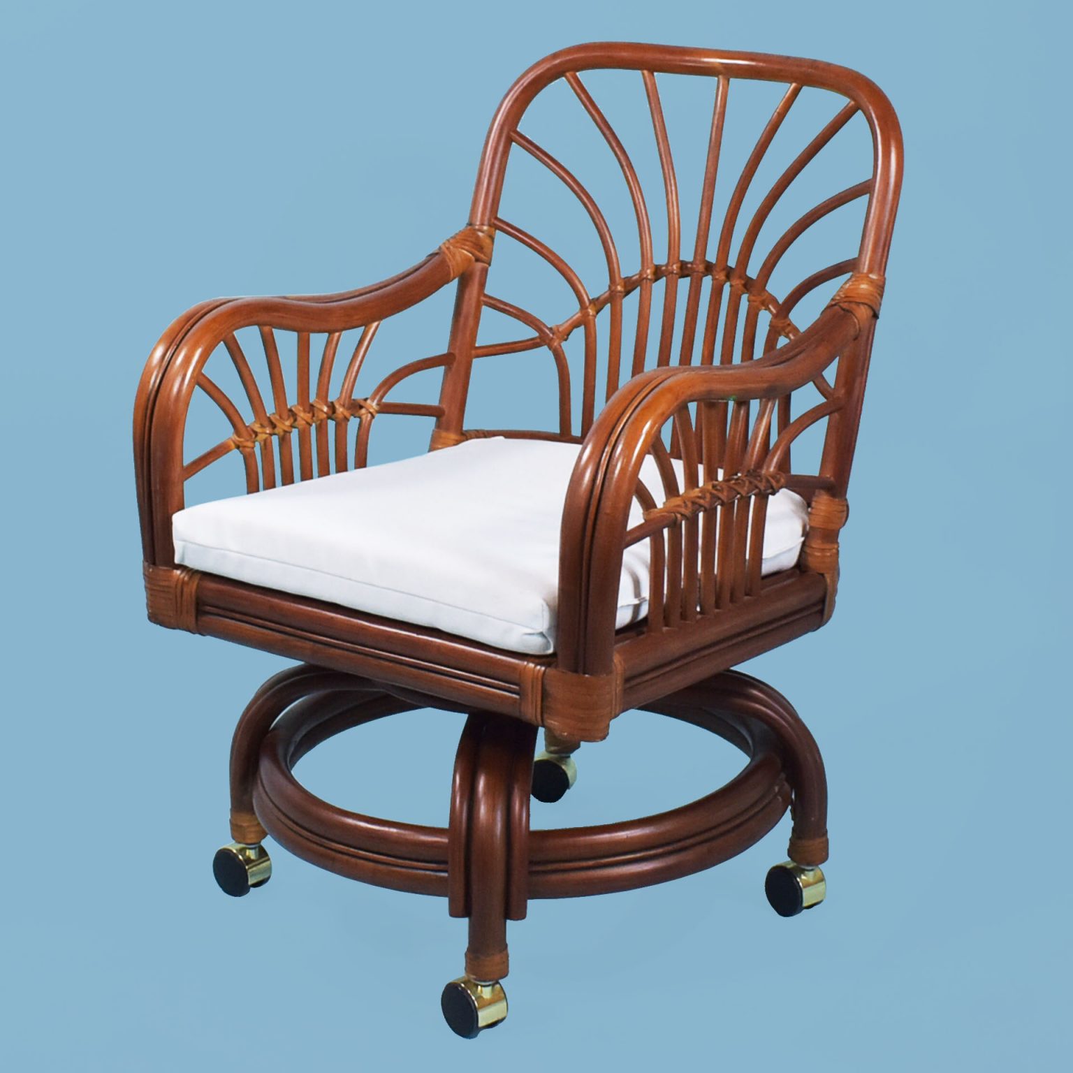 Pair of Fretwork Rattan Chairs in Casters Circa Who