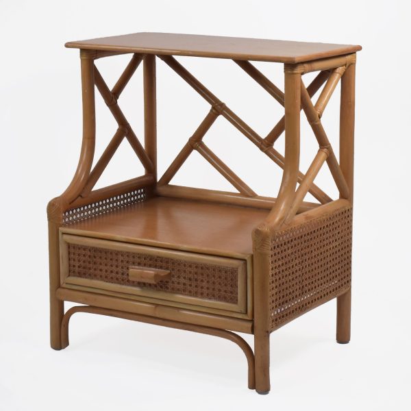 Pair of Fretwork Rattan and Cane Low Side Tables