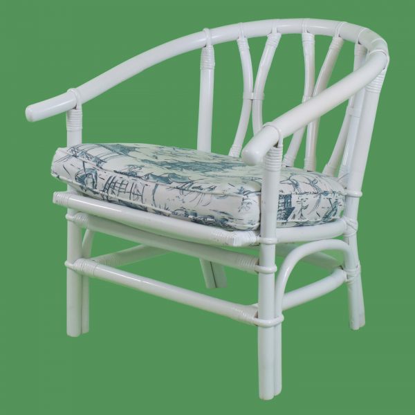 Pair of Fretwork White Rattan Barrel Chairs