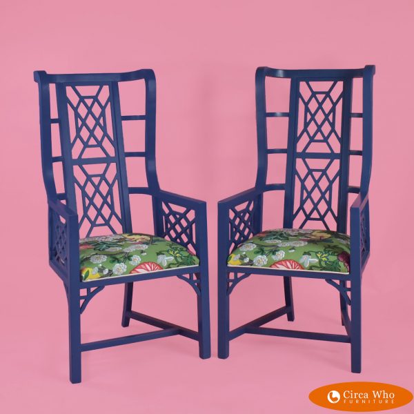 Pair of Fretwork Wingback Chairs