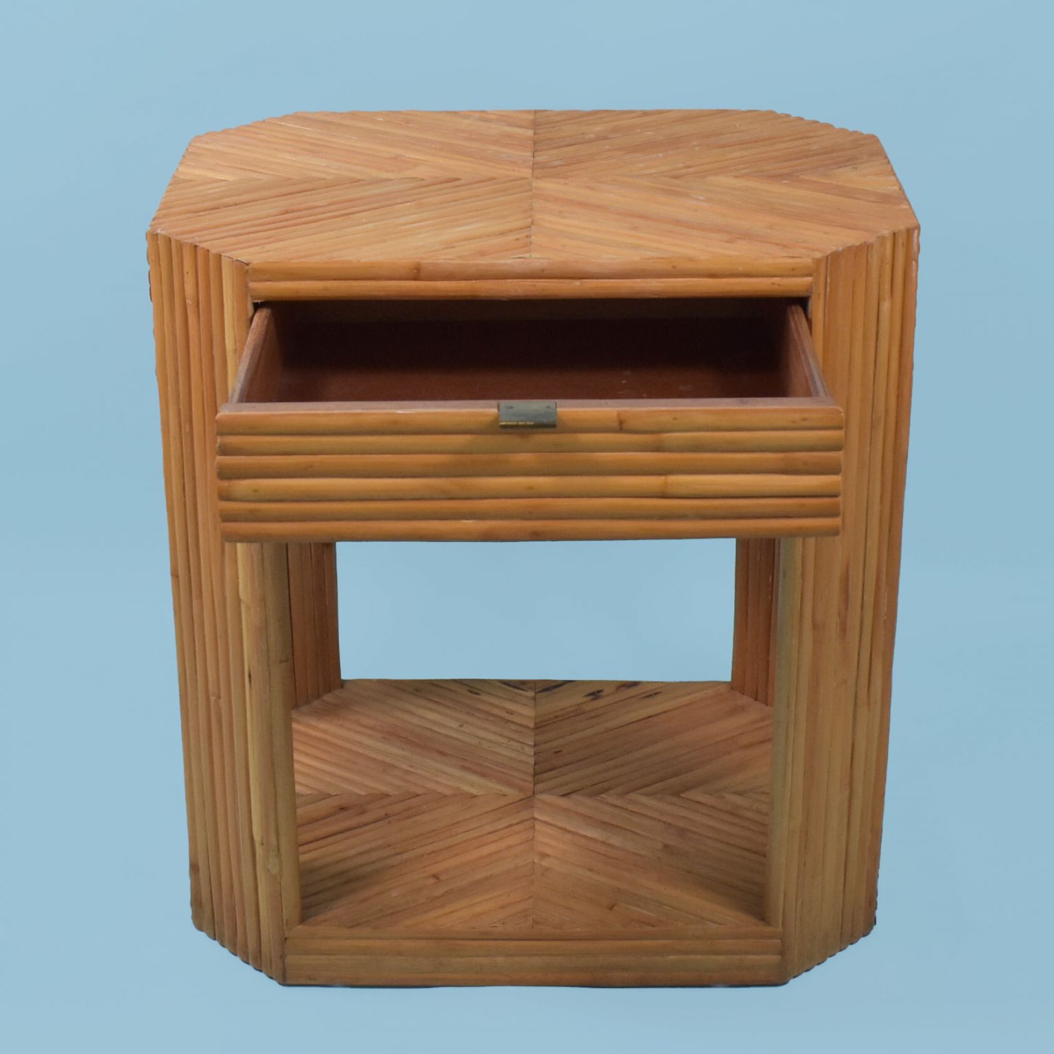 Pair of Geometric Split Rattan Nightstands Circa Who