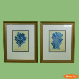 Pair of Gold Frame Blue Coral Art