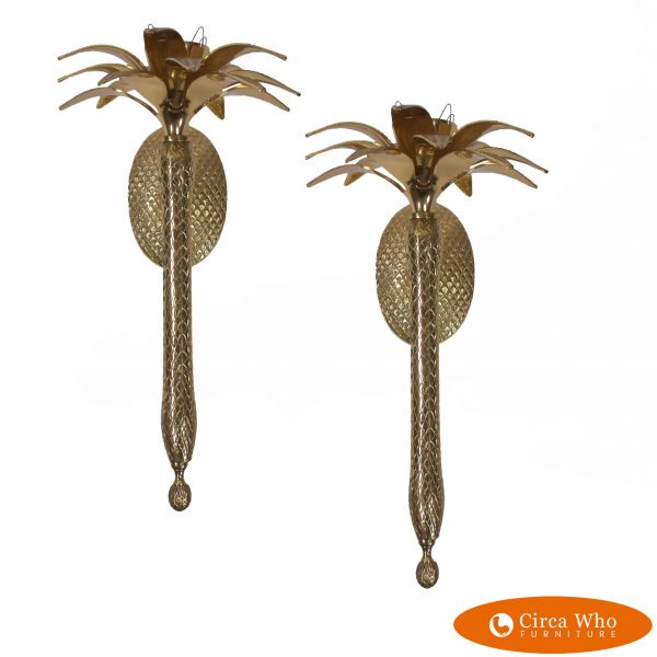 Pair of Gold Palm Tree Candle Sconces