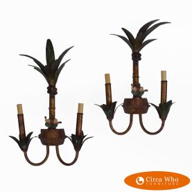 Pair of Gold Tole Palm Tree Sconces
