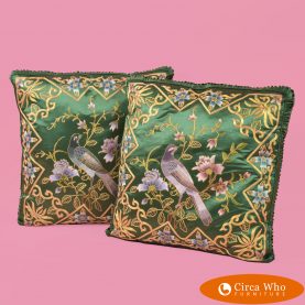 Pair of Green Birds Indi Cushions