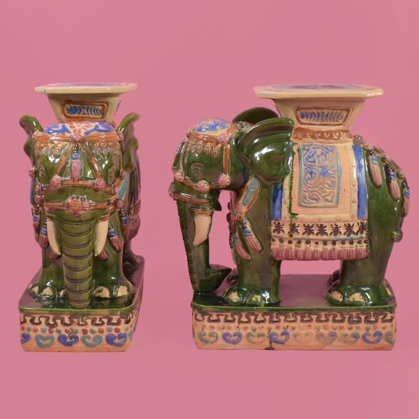 Pair of Green and Gold Elephant Garden Seats