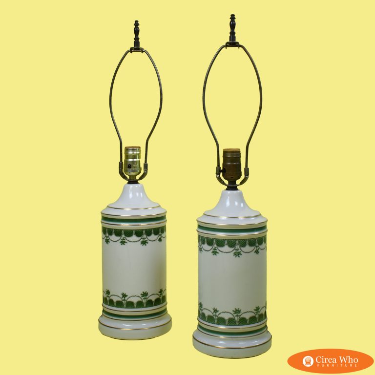 Pair of Green and Ivory Colonial Lamps