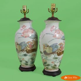 Pair of Handpainted Chinoiserie Bird Lamps