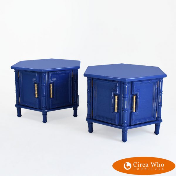 Pair of Hexagonal Faux Bambooo Side Tables