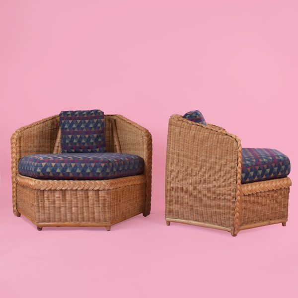 Pair of Hexagonal Woven Rattan Chairs by Brown Jordan