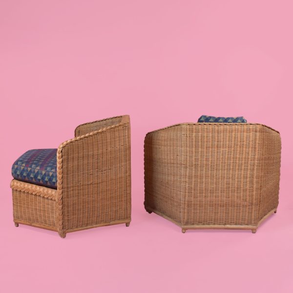 Pair of Hexagonal Woven Rattan Chairs by Brown Jordan