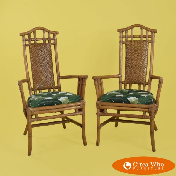 Pair of High Back Bamboo Arm Chairs