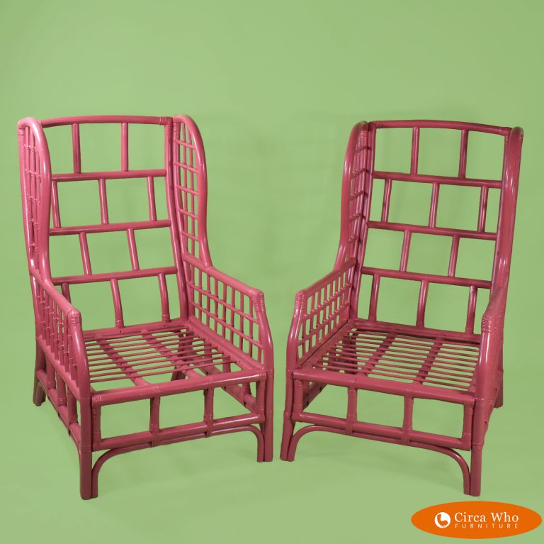 Pair of HighBack Fretwork Wing Chairs Circa Who