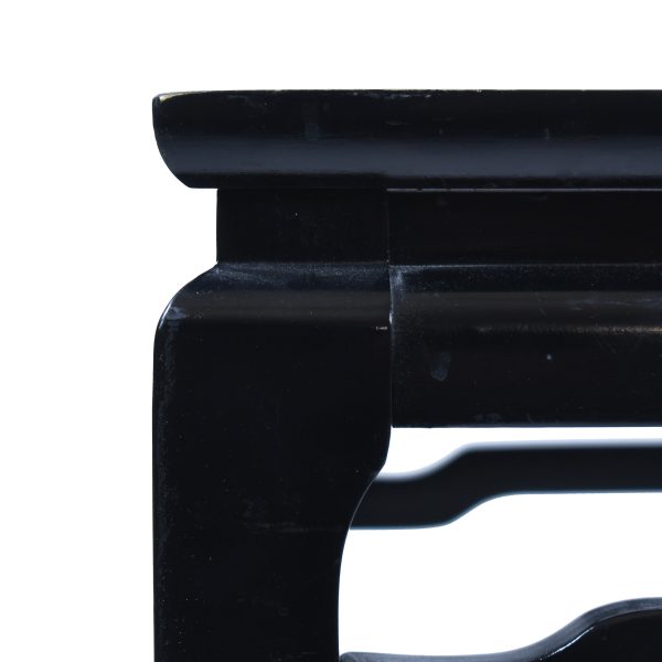 Pair of Hollywood Regency Black Side Tables with Glass Top