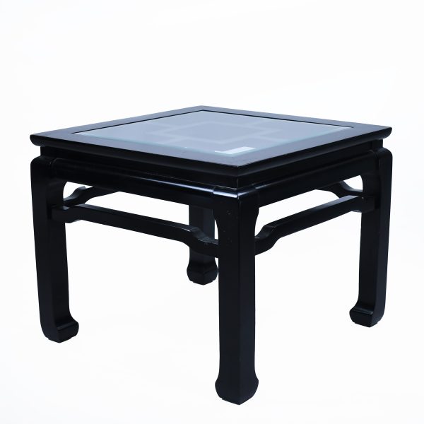 Pair of Hollywood Regency Black Side Tables with Glass Top