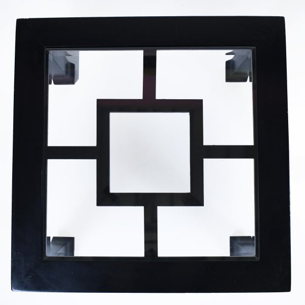 Pair of Hollywood Regency Black Side Tables with Glass Top