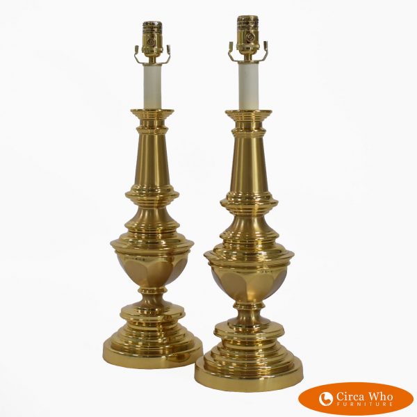 Pair of Hollywood Regency Brass Lamps