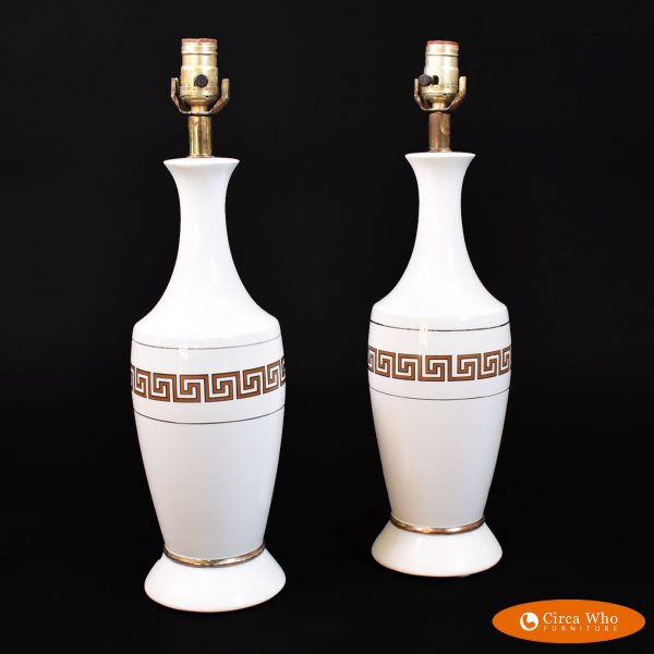 Pair of Hollywood Regency Greek Key Lamps