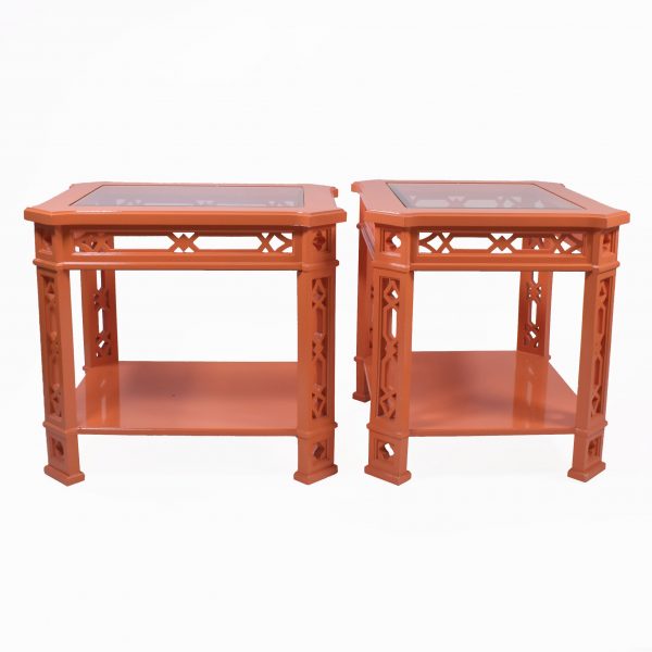 Pair of Hollywood Regency Orange Side Tables