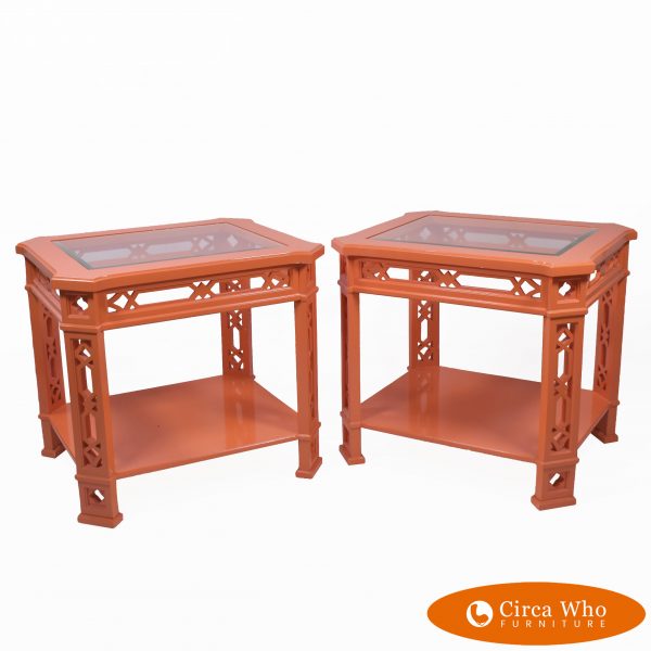Pair of Hollywood Regency Orange Side Tables