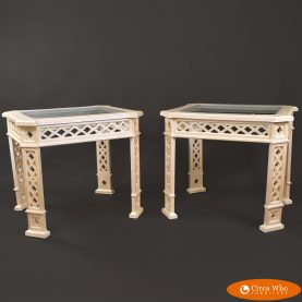 Pair of Hollywood regency table in vintage condition white and creme shine color