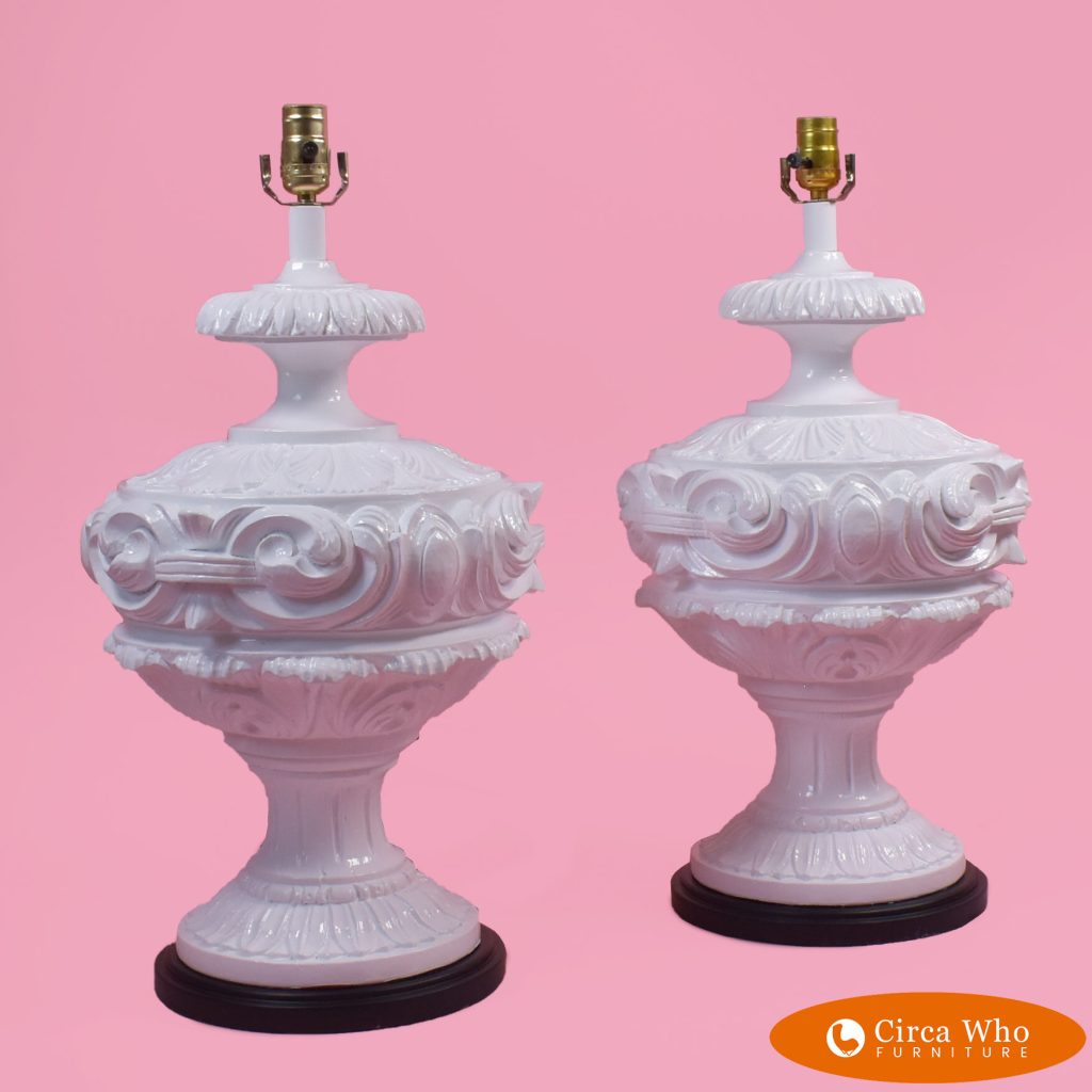 Pair of Hollywood Regency White Table Lamps