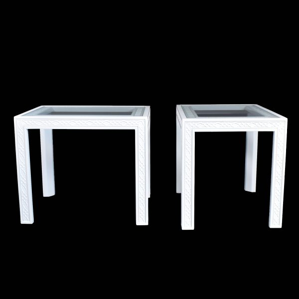 Pair of Hollywood Regency White side Tables