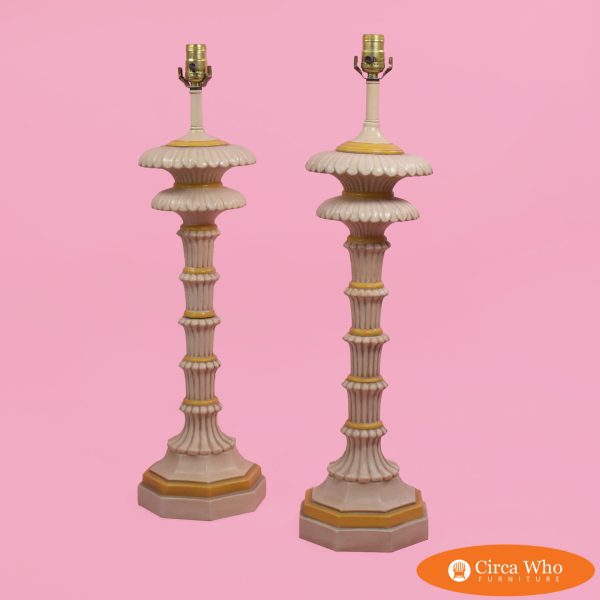 Pair of Hollywood Regency Yellow Table Lamps