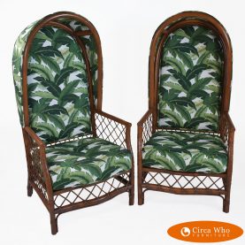 Pair of Hooded Rattan Lounge Chairs