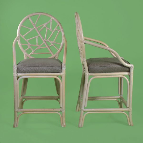 Pair of Ice Crackled Rattan Stools