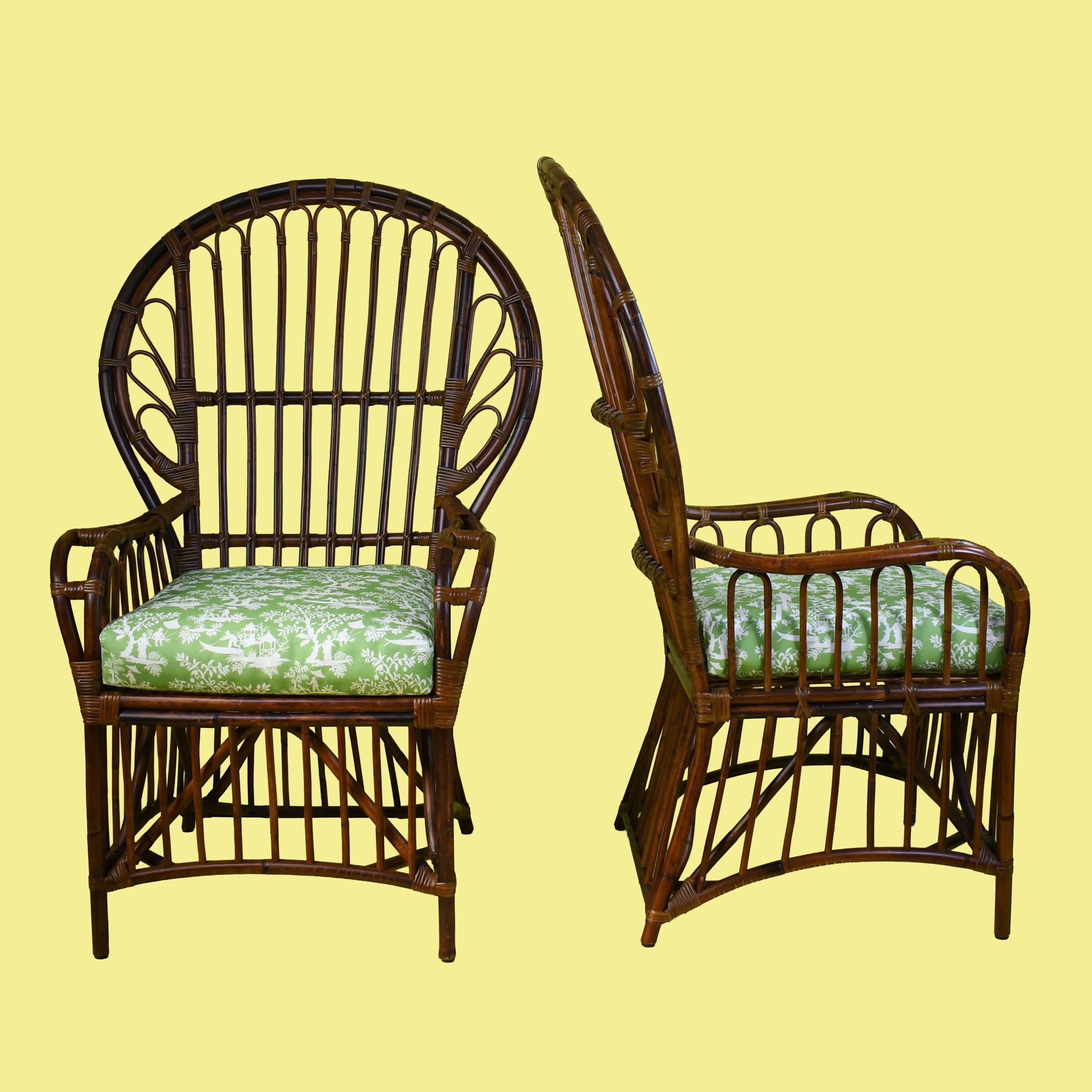 Pair of Italian Ballon Back Rattan and Cane Wrapped Chairs