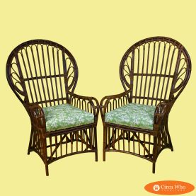 Pair of Italian Ballon Back Rattan and Cane Wrapped Chairs