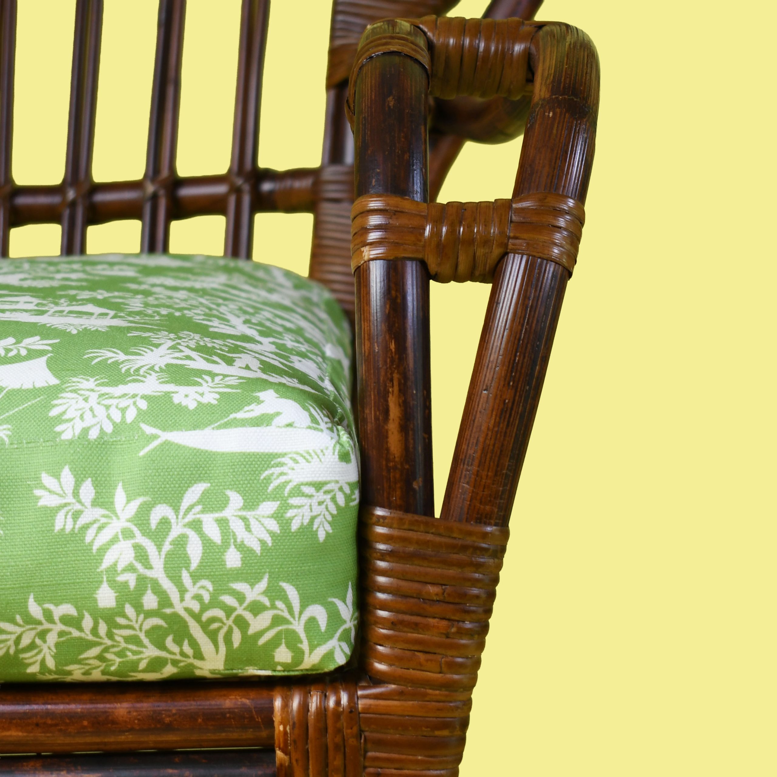 Pair of Italian Ballon Back Rattan and Cane Wrapped Chairs