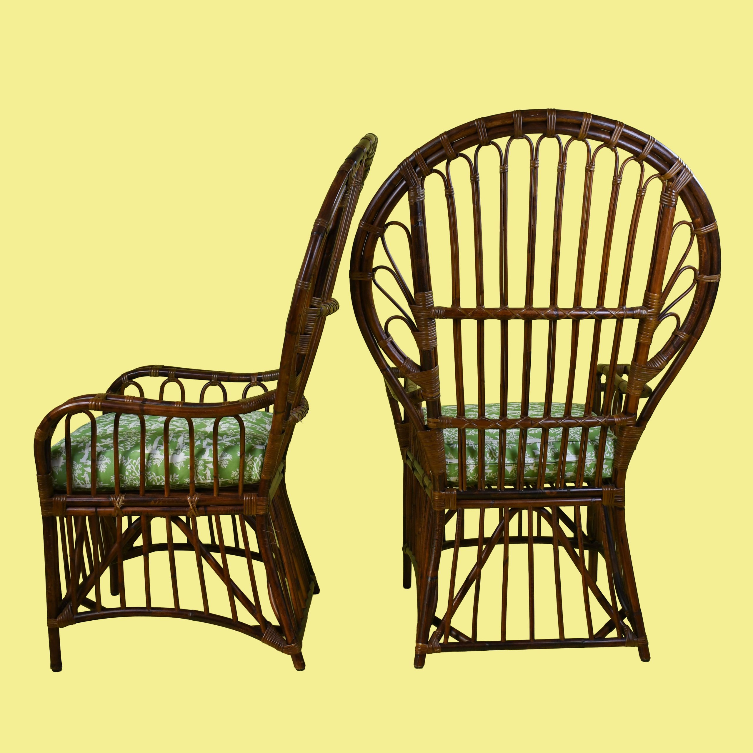 Pair of Italian Ballon Back Rattan and Cane Wrapped Chairs